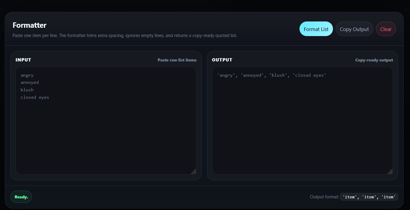 List Formatter preview