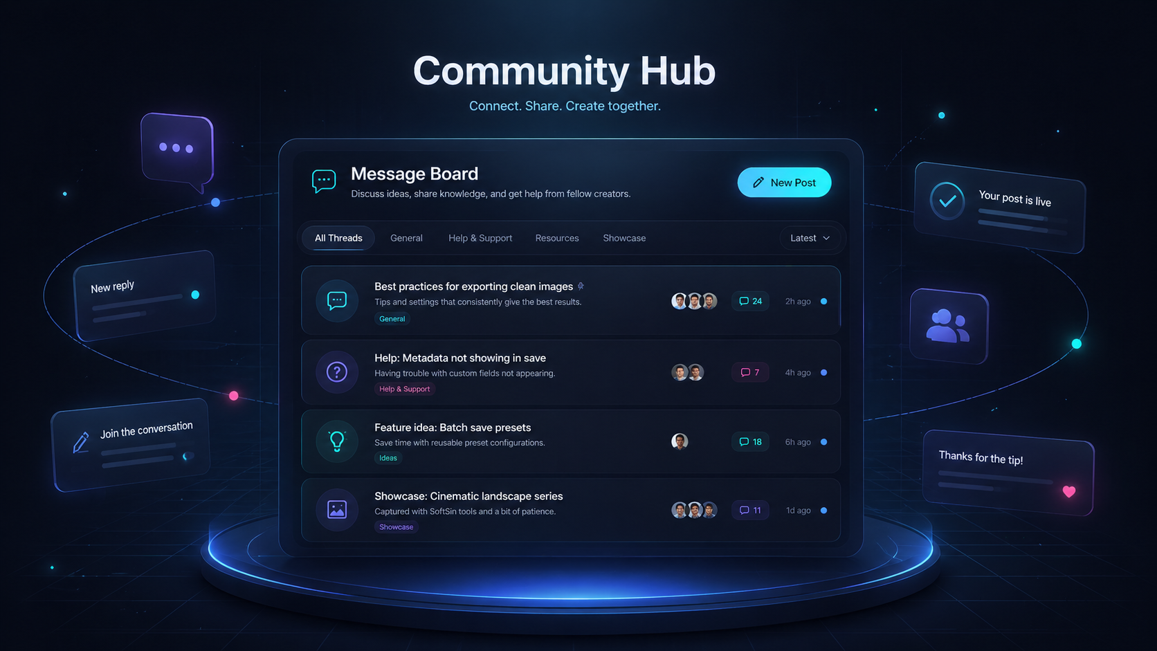 SoftSin Studios message board preview