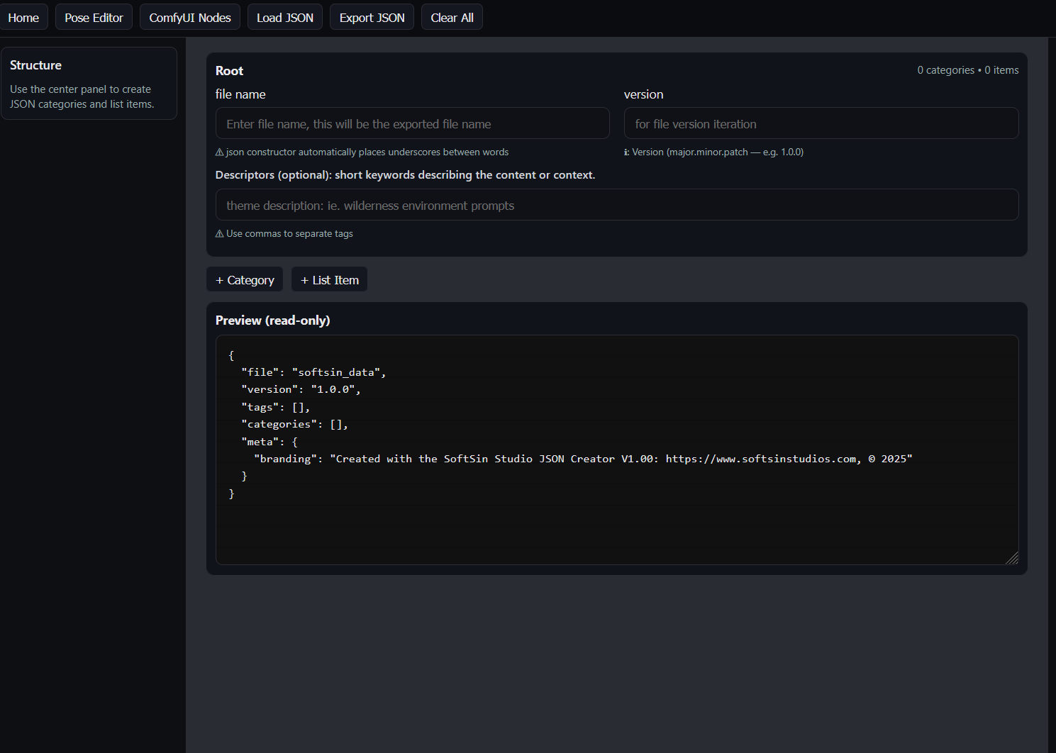 json creation in SoftSin json creator